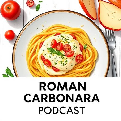 Copertina del podcast 'Cucina Romana', ricetta della carbonara spiegata passo passo.